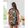 imageEkouaer Womens Silk Pajama Sets Button Up Satin Pjs Short Sleeve 2 Piece Cute Loungewear Notch Collar with Chest PocketFlowers