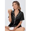 imageEkouaer Womens Silk Satin Pajama Set Short Sleeve PJs 2 Piece Lounge Set Button Down Top and Shorts Soft SleepwearBlack