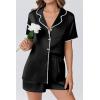 imageEkouaer Womens Silk Satin Pajama Set Short Sleeve PJs 2 Piece Lounge Set Button Down Top and Shorts Soft SleepwearBlack