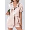 imageEkouaer Womens Silk Satin Pajama Set Short Sleeve PJs 2 Piece Lounge Set Button Down Top and Shorts Soft SleepwearChampagne