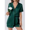 imageEkouaer Womens Silk Satin Pajama Set Short Sleeve PJs 2 Piece Lounge Set Button Down Top and Shorts Soft SleepwearLake Green