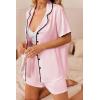 imageEkouaer Womens Silk Satin Pajama Set Short Sleeve PJs 2 Piece Lounge Set Button Down Top and Shorts Soft SleepwearLight Pink
