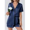 imageEkouaer Womens Silk Satin Pajama Set Short Sleeve PJs 2 Piece Lounge Set Button Down Top and Shorts Soft SleepwearNavy Blue