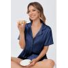 imageEkouaer Womens Silk Satin Pajama Set Short Sleeve PJs 2 Piece Lounge Set Button Down Top and Shorts Soft SleepwearNavy Blue