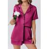 imageEkouaer Womens Silk Satin Pajama Set Short Sleeve PJs 2 Piece Lounge Set Button Down Top and Shorts Soft SleepwearRose Red