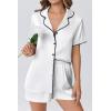 imageEkouaer Womens Silk Satin Pajama Set Short Sleeve PJs 2 Piece Lounge Set Button Down Top and Shorts Soft SleepwearWhite