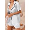 imageEkouaer Womens Silk Satin Pajama Set Short Sleeve PJs 2 Piece Lounge Set Button Down Top and Shorts Soft SleepwearWhite