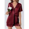 imageEkouaer Womens Silk Satin Pajama Set Short Sleeve PJs 2 Piece Lounge Set Button Down Top and Shorts Soft SleepwearWine Red
