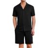 imageEkouaer Mens Pajamas Set Short Sleeve Sleepwear Button Down Soft Loungewear 2 Piece Pj Shorts Sets with PocketsBlack