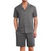 imageEkouaer Mens Pajamas Set Short Sleeve Sleepwear Button Down Soft Loungewear 2 Piece Pj Shorts Sets with PocketsDark Grey