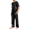 imageEkouaer Mens Silk Satin Pajama Set Short Sleeve Sleepwear Silky Loungewear with Long PantsBlack