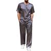 imageEkouaer Mens Silk Satin Pajama Set Short Sleeve Sleepwear Silky Loungewear with Long PantsClover