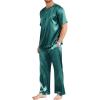 imageEkouaer Mens Silk Satin Pajama Set Short Sleeve Sleepwear Silky Loungewear with Long PantsDark Green