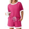 imageEkouaer Women Ribbed Knit Pajama Sets Short Sleeve Top and Shorts 2 Piece Soft Pjs Sleepwear with Pockets Lounge Sets SXXLRose Red