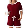 imageEkouaer Women Ribbed Knit Pajama Sets Short Sleeve Top and Shorts 2 Piece Soft Pjs Sleepwear with Pockets Lounge Sets SXXLWine Red