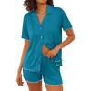 imageEkouaer Womens Pajama Sets Button Up Bride Pjs Set 2 Piece Soft Sleepwear Short Sleeve Lounge Sets with Shorts SXXLBlue Green