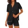 imageEkouaer Womens Pajama Sets Button Up Bride Pjs Set 2 Piece Soft Sleepwear Short Sleeve Lounge Sets with Shorts SXXLDark Black