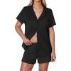 imageEkouaer Womens Ribbed Knit Pajama Set Short Sleeve Button Down Pj Set 2 Piece Lounge Set with Pockets Sleepwear SXXLBlack