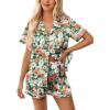 imageEkouaer Womens Silk Pajama Sets Button Up Satin Pjs Short Sleeve 2 Piece Cute Loungewear Notch Collar with Chest PocketChrysanthemum