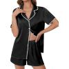 imageEkouaer Womens Silk Satin Pajama Set Short Sleeve PJs 2 Piece Lounge Set Button Down Top and Shorts Soft SleepwearBlack
