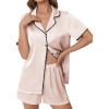 imageEkouaer Womens Silk Satin Pajama Set Short Sleeve PJs 2 Piece Lounge Set Button Down Top and Shorts Soft SleepwearChampagne