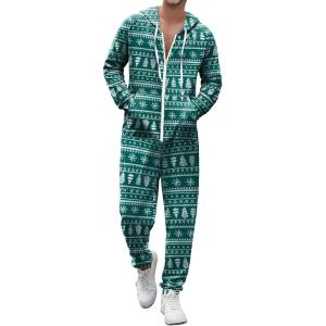 imageEkouaer Christmas Onesie Adult Hooded Zipper Mens 0nesie Pajamas Soft One Piece Pajamas for Men with PocketGreen Christmas Tree