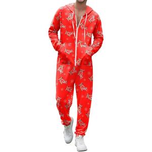 imageEkouaer Christmas Onesie Adult Hooded Zipper Mens 0nesie Pajamas Soft One Piece Pajamas for Men with PocketReindeer