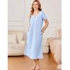 imageEkouaer Cotton Nightgowns for Women Short Sleeve Sleepshirt Ladies Victorain Sleepwear Gown Soft Loungewear with PocketsLight Blue