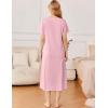 imageEkouaer Cotton Nightgowns for Women Short Sleeve Sleepshirt Ladies Victorain Sleepwear Gown Soft Loungewear with PocketsPink