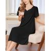imageEkouaer Nightgowns for Women Short Sleeve Night Gown with Pockets Ladies Night Dress Pleated Sleep Shirts Soft SleepwearBlack