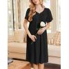 imageEkouaer Nightgowns for Women Short Sleeve Night Gown with Pockets Ladies Night Dress Pleated Sleep Shirts Soft SleepwearBlack