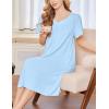 imageEkouaer Nightgowns for Women Short Sleeve Night Gown with Pockets Ladies Night Dress Pleated Sleep Shirts Soft SleepwearLight Blue