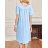 imageEkouaer Nightgowns for Women Short Sleeve Night Gown with Pockets Ladies Night Dress Pleated Sleep Shirts Soft SleepwearLight Blue