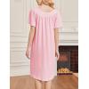 imageEkouaer Nightgowns for Women Short Sleeve Night Gown with Pockets Ladies Night Dress Pleated Sleep Shirts Soft SleepwearLight Pink