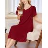 imageEkouaer Nightgowns for Women Short Sleeve Night Gown with Pockets Ladies Night Dress Pleated Sleep Shirts Soft SleepwearWine Red