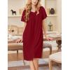 imageEkouaer Nightgowns for Women Short Sleeve Night Gown with Pockets Ladies Night Dress Pleated Sleep Shirts Soft SleepwearWine Red