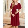 imageEkouaer Nightgowns for Women Short Sleeve Night Gown with Pockets Ladies Night Dress Pleated Sleep Shirts Soft SleepwearWine Red