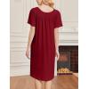imageEkouaer Nightgowns for Women Short Sleeve Night Gown with Pockets Ladies Night Dress Pleated Sleep Shirts Soft SleepwearWine Red