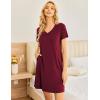 imageEkouaer Womens 2 Pack Nightgown V Neck Sleepshirt Short Sleeve Nightshirt PlainFloral Pajama Dress with PocketsBlack and Wine Red