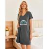 imageEkouaer Womens 2 Pack Nightgown V Neck Sleepshirt Short Sleeve Nightshirt PlainFloral Pajama Dress with PocketsBlackletter