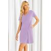 imageEkouaer Womens 2 Pack Nightgown V Neck Sleepshirt Short Sleeve Nightshirt PlainFloral Pajama Dress with PocketsLilacnavy Wavy Striped