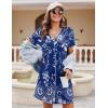 imageEkouaer Womens Nightgown Button Down Nightshirt Short Sleeve Sleepshirt Soft V Neck Sleepwear Pajama DressEvening Blue Vines