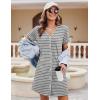 imageEkouaer Womens Nightgown Button Down Nightshirt Short Sleeve Sleepshirt Soft V Neck Sleepwear Pajama DressGrey Striped