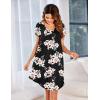 imageEkouaer Womens Nightgown Soft Sleepwear Pleated Sleepshirt Sleep Dress Short Sleeve Nightdress S3XLBlack Pink Flower