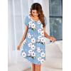 imageEkouaer Womens Nightgown Soft Sleepwear Pleated Sleepshirt Sleep Dress Short Sleeve Nightdress S3XLBlue White Flower