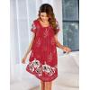 imageEkouaer Womens Nightgown Soft Sleepwear Pleated Sleepshirt Sleep Dress Short Sleeve Nightdress S3XLFloral Red