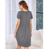 imageEkouaer Womens Nightgown Soft Sleepwear Pleated Sleepshirt Sleep Dress Short Sleeve Nightdress S3XLMedium Grey