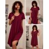 imageEkouaer Womens Nightgown Soft Sleepwear Pleated Sleepshirt Sleep Dress Short Sleeve Nightdress S3XLWine Red