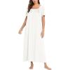 imageEkouaer Cotton Nightgowns for Women Short Sleeve Sleepshirt Ladies Victorain Sleepwear Gown Soft Loungewear with PocketsWhite