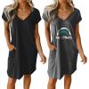 imageEkouaer Womens 2 Pack Nightgown V Neck Sleepshirt Short Sleeve Nightshirt PlainFloral Pajama Dress with PocketsBlackletter